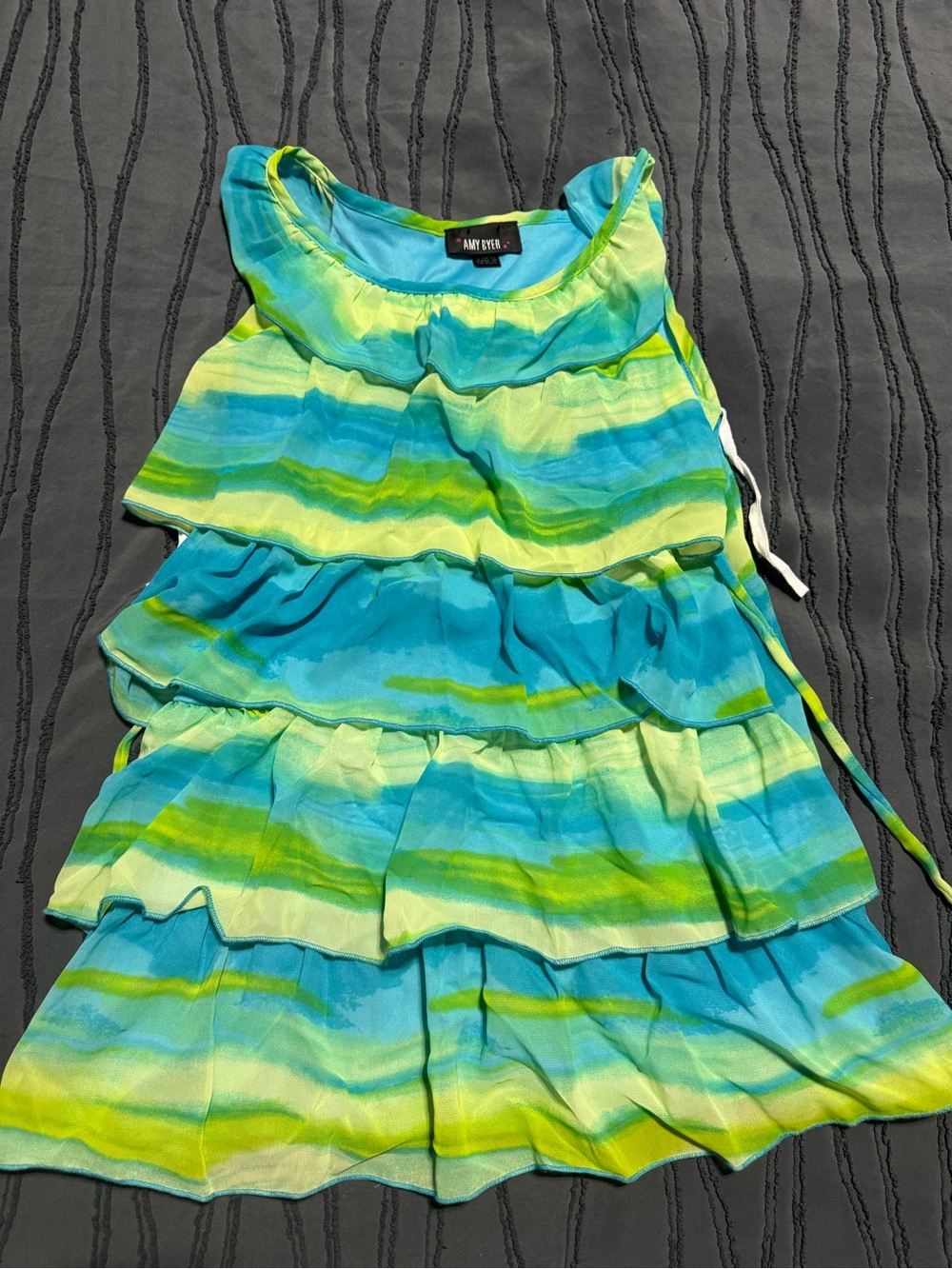 Amy Byer Girls' Teal & Lime Layered Ruffle Dress